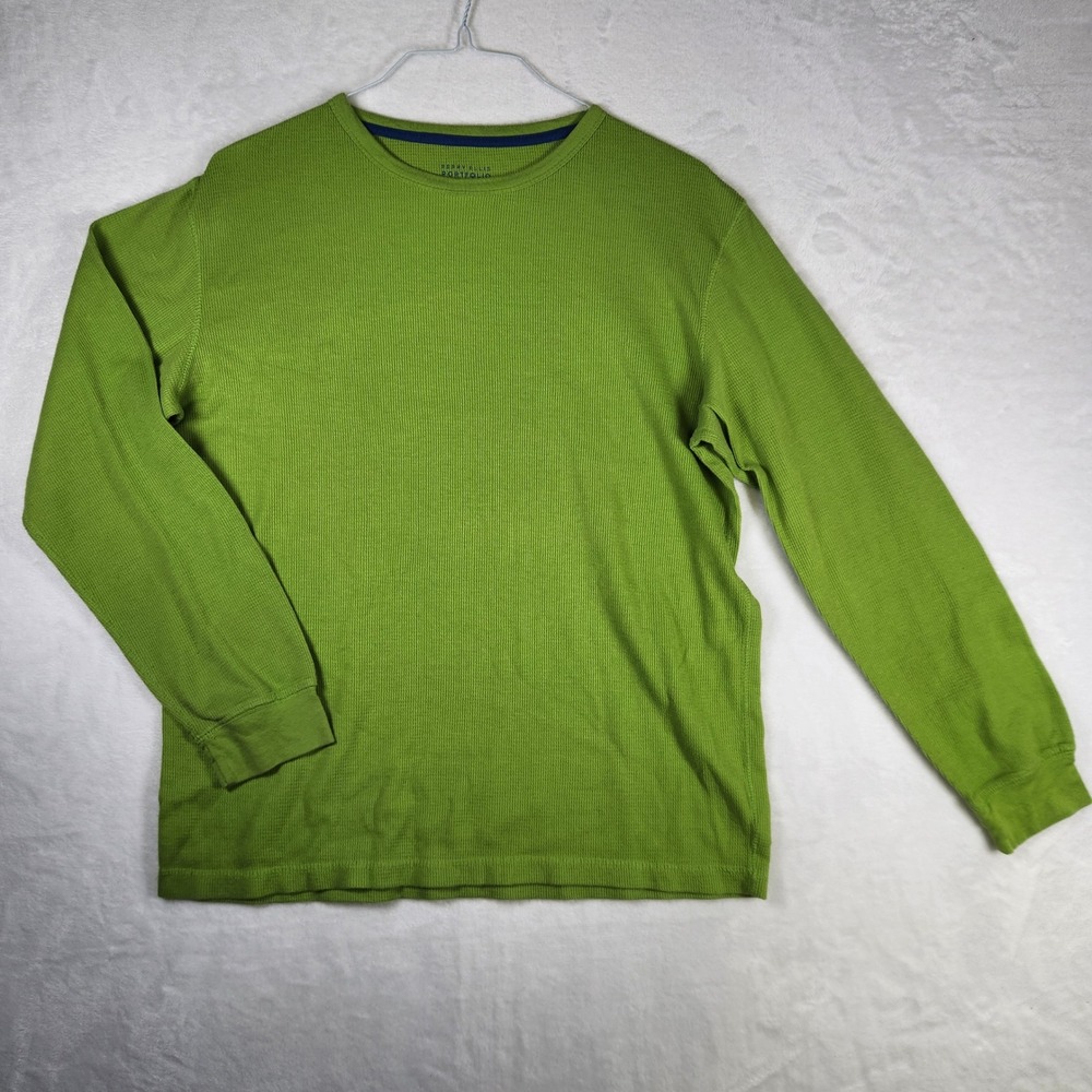 Perry Ellis Portfolio Men's Green Waffle‎ Knit Long Sleeve Shirt